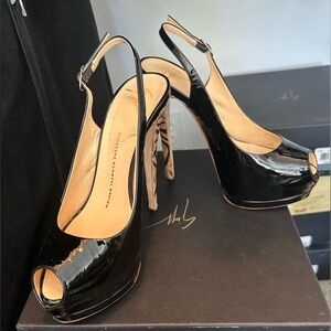 Giuseppe Zanotti Black Patent Peep Toe Heels